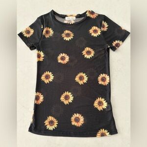 Sweet Lilac VTG Women’s Sunflower Blk Sheer Pullover Top New Short Sleeve, Small